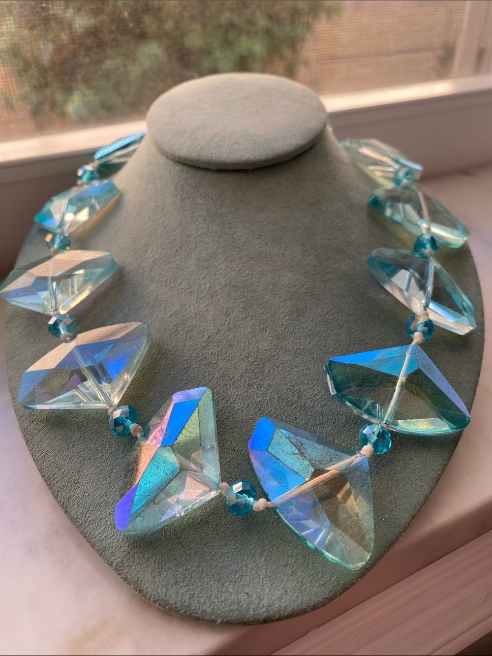 Crystal Aurora Borealis Statement Necklace - Blue